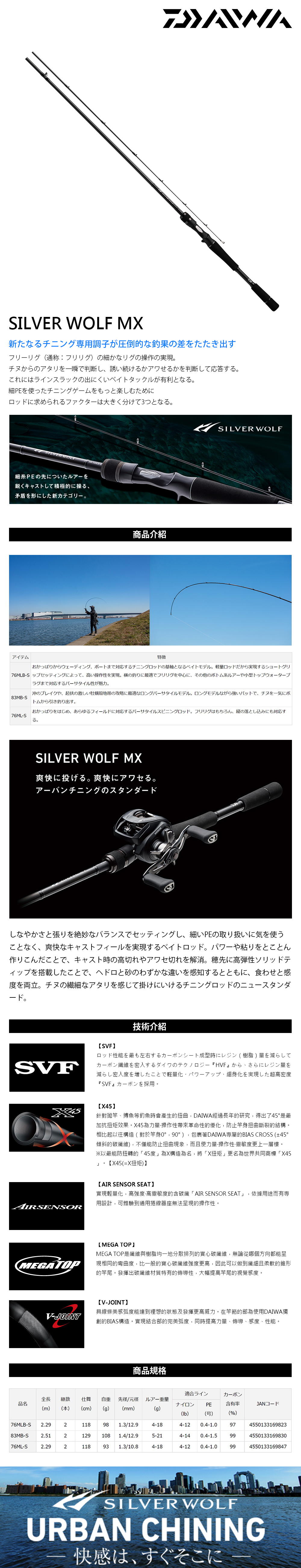 DAIWA SILVER WOLF MX 76MLB-S・Q [黑鯛路亞竿] - 漁拓釣具官方線上